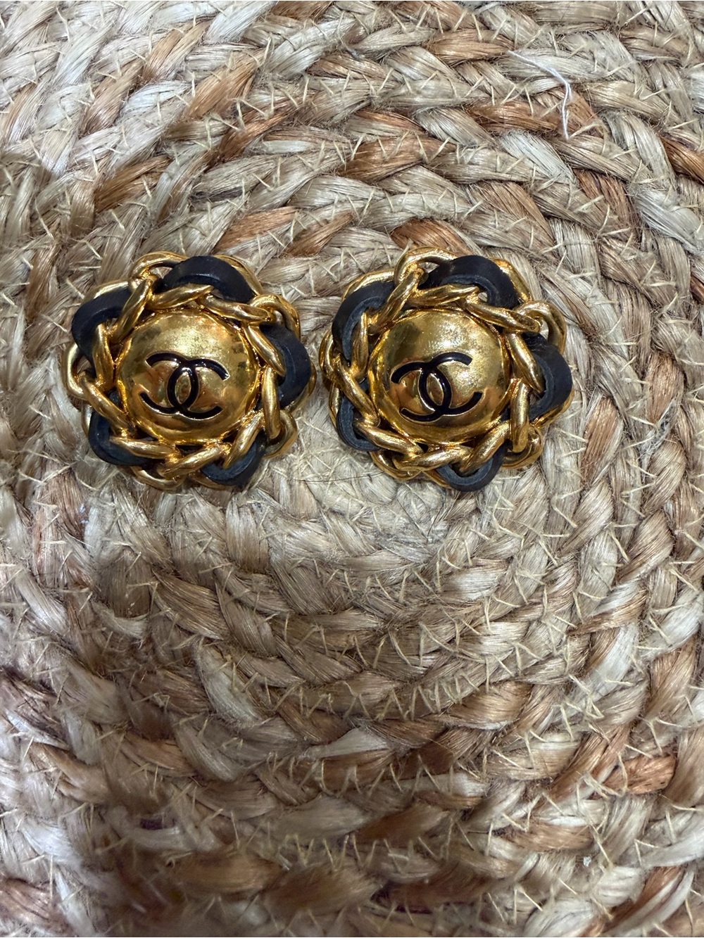 CHANEL VINTAGE 93P LARGE GIANT WOVEN STUD EARRINGS
